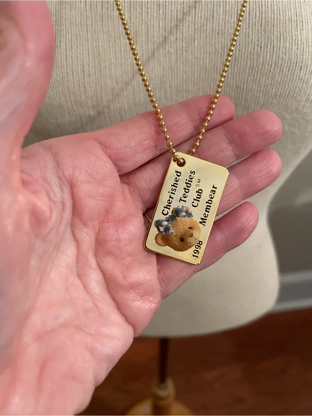 1998 Cherished Teddies Club Membear Ball Chain with Tag Necklace